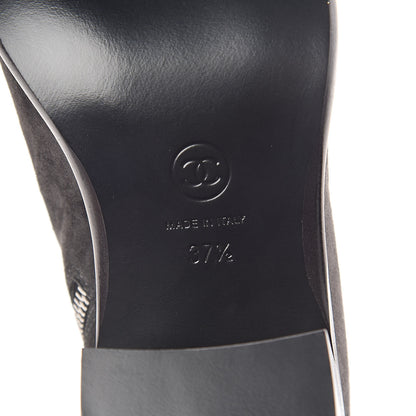 Chanel Suede Calfskin Chain CC Cap Toe Short Boots 37.5 Dark Grey 6 of 7
