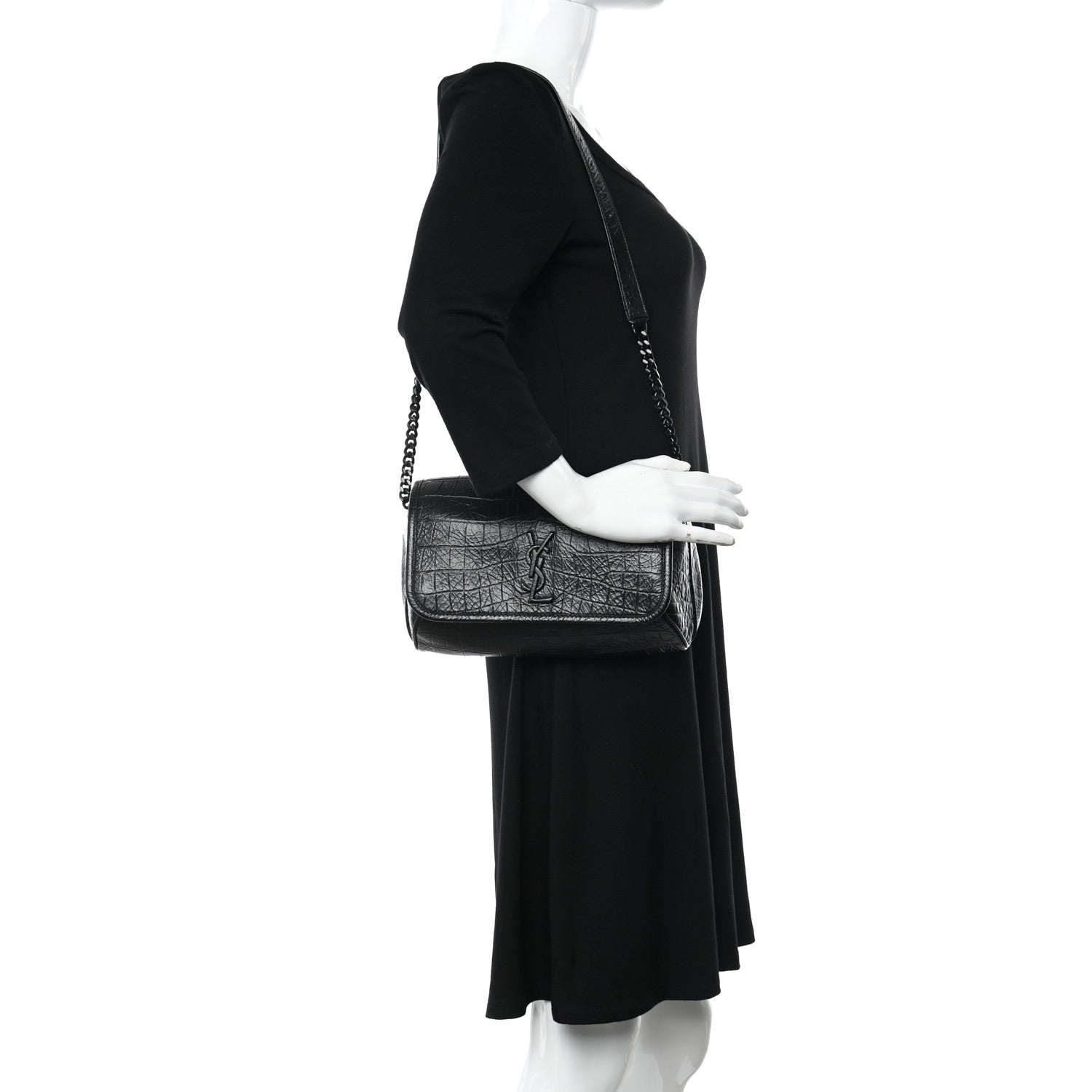 Saint Laurent Crocodile Embossed Calfskin Matelasse Monogram Baby Niki Shoulder Belt Bag Black 2 of 10