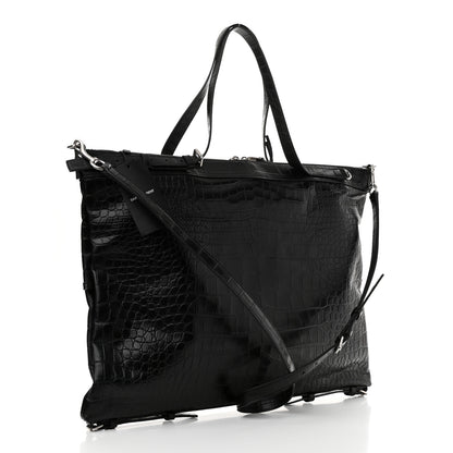 Saint Laurent Calfskin Crocodile Embossed Large Convertible ID Bag Black 3 of 10