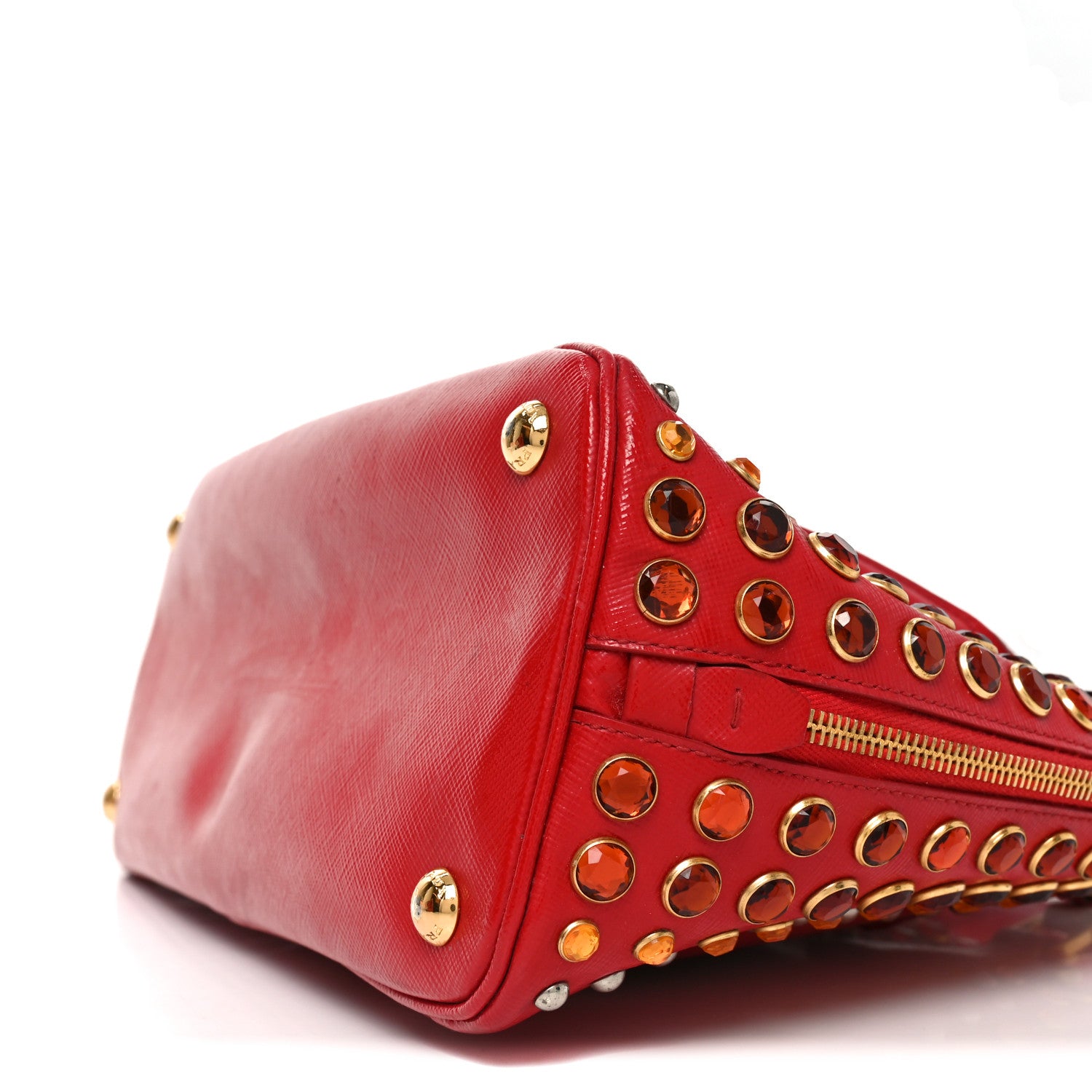 Prada Saffiano Vernice Crystal Pyramid Bag Rosso 9 of 9