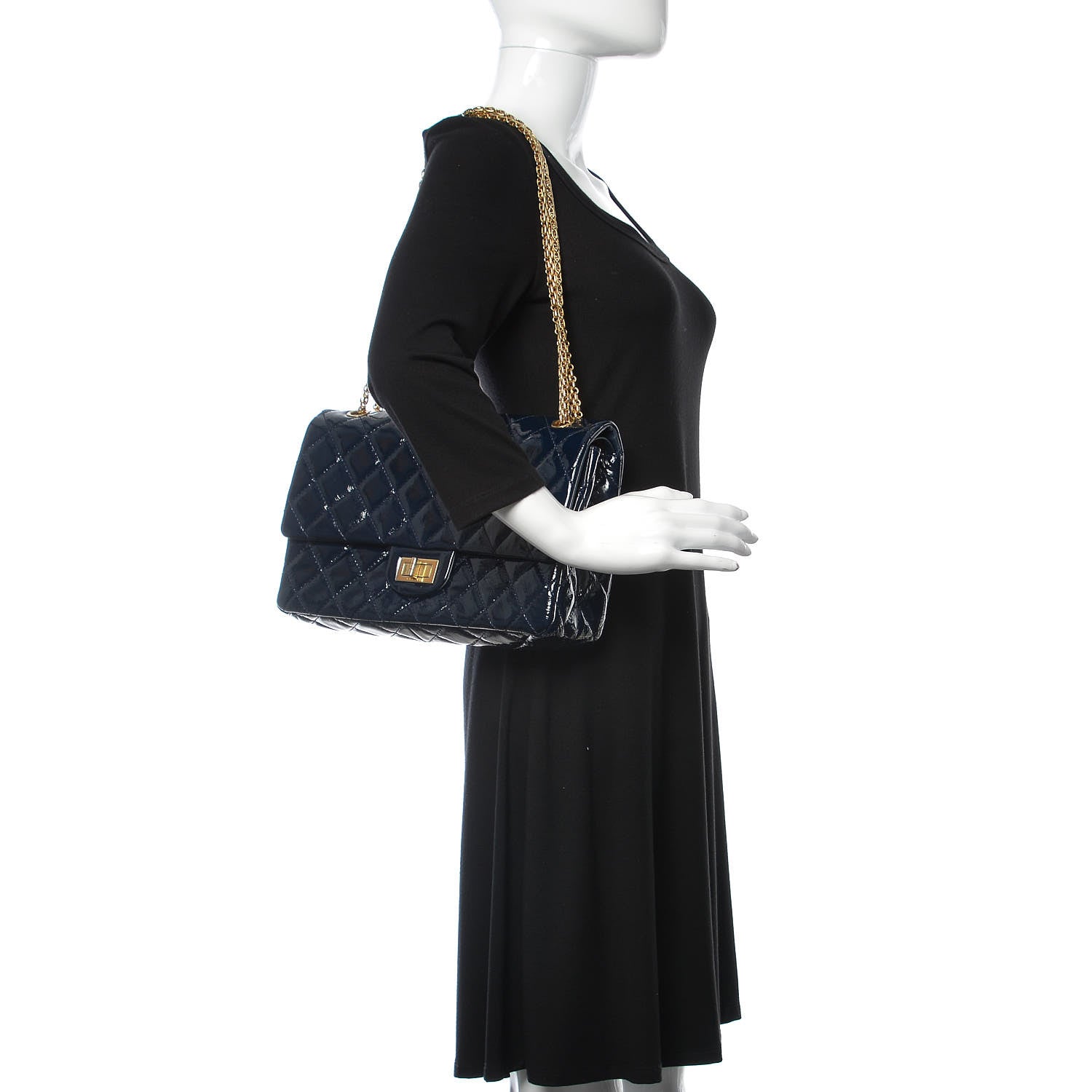 Chanel Distressed Patent Quilted 2.55 Reissue 227 Flap Dark Blue 2 of 10