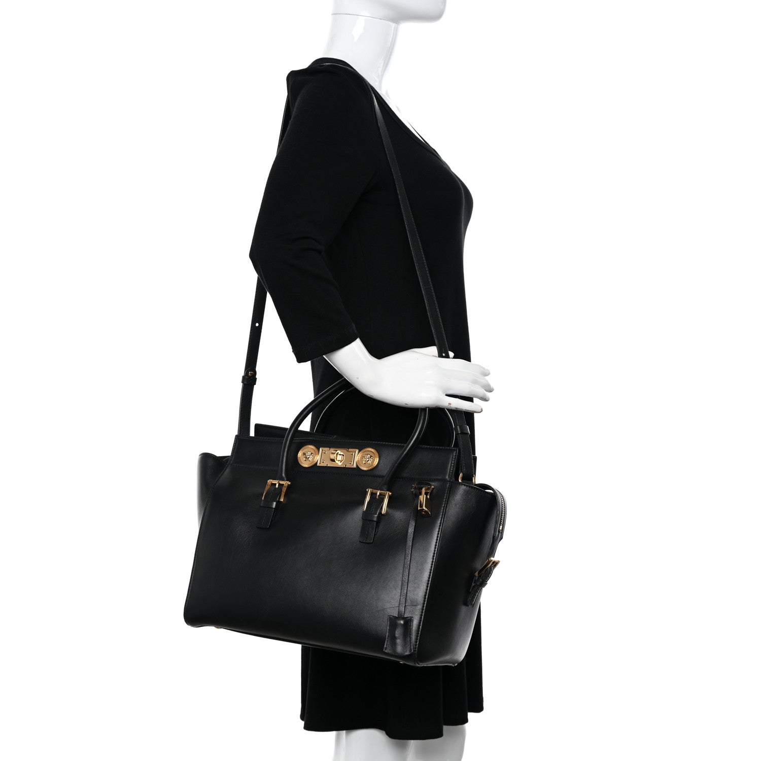 Versace Vitello Calfskin Signature Tote Black 2 of 12