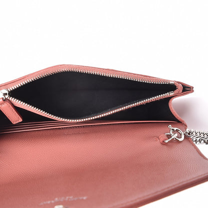 Saint Laurent Grain De Poudre Matelasse Chevron Monogram Envelope Chain Wallet Blush Fonce 6 of 12
