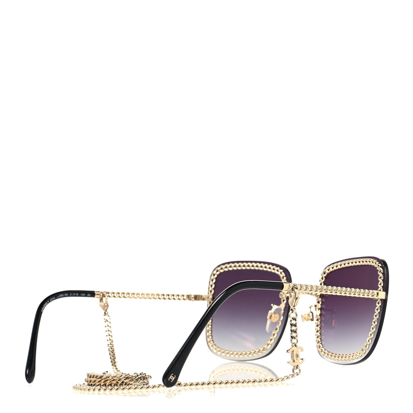 Metal Removable Chain Square Sunglasses 4244 Black