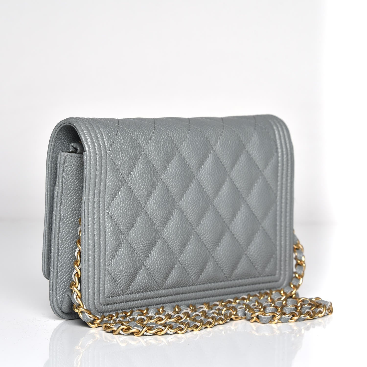 Chanel Caviar Quilted Boy Wallet On Chain WOC Grey 3 of 9