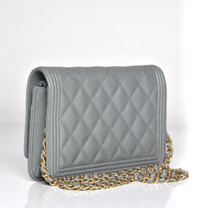 Chanel Caviar Quilted Boy Wallet On Chain WOC Grey 3 of 9
