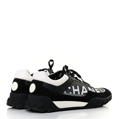 Chanel Nylon Calfskin Suede Womens CC Sneakers 41 Black Grey White 4 of 10