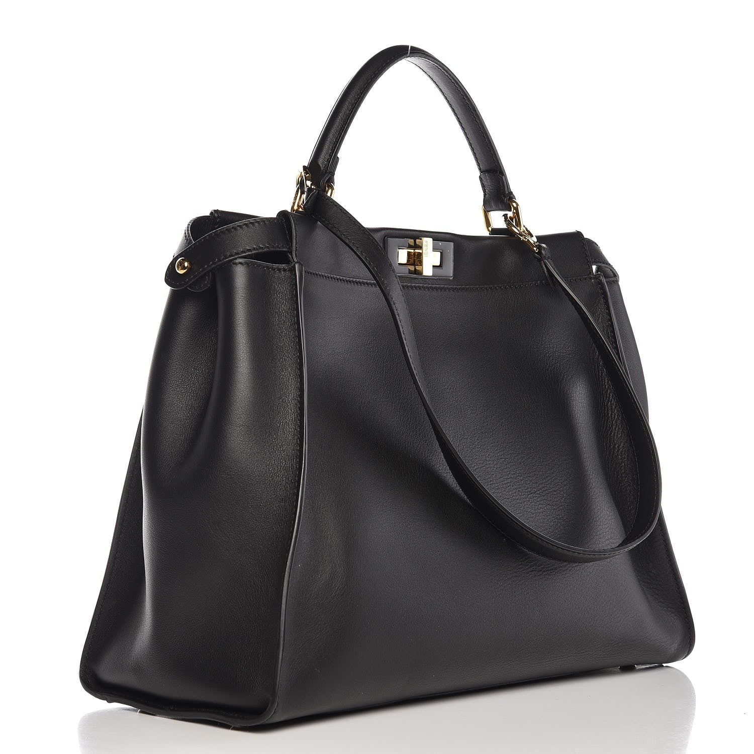 Fendi Vitello Seta Shiny Nappa Large Peekaboo Iconic Satchel Black 3 of 12
