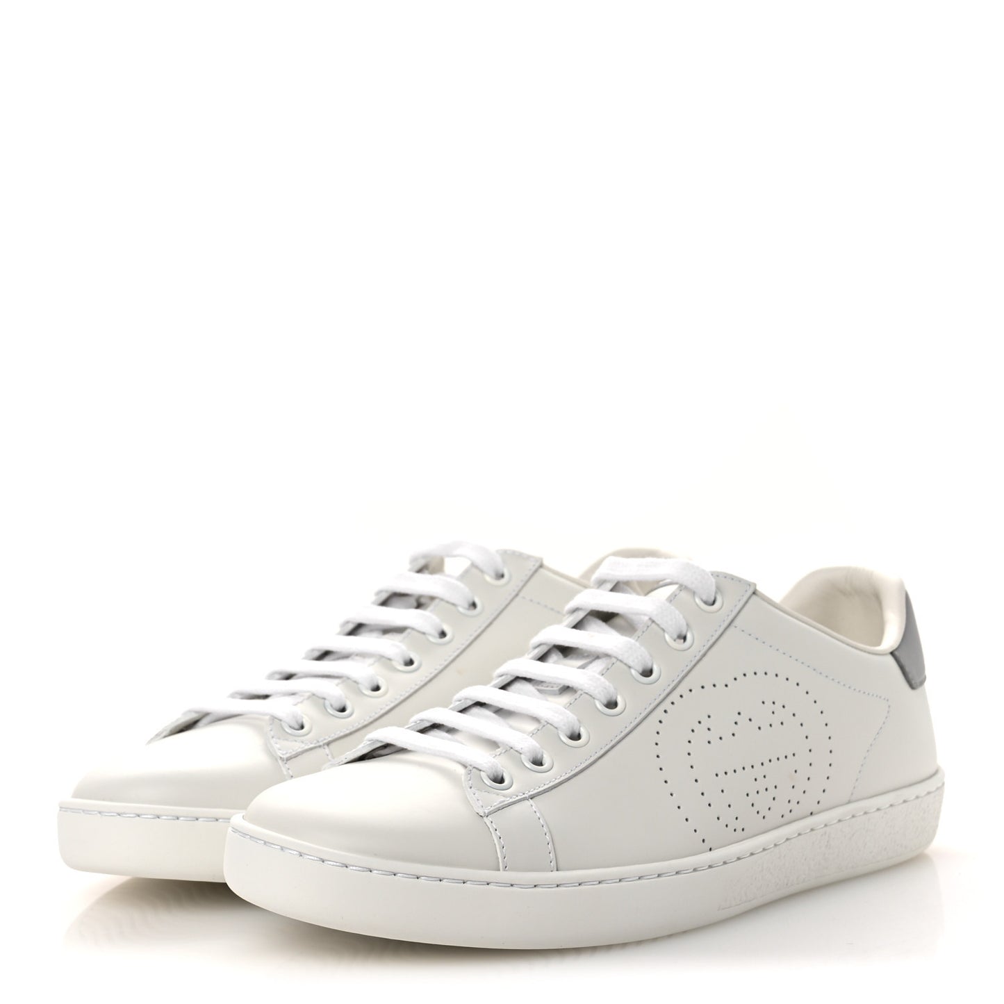 Calfskin Interlocking G Perforated Womens Ace Sneakers 38.5 White Grey Sky
