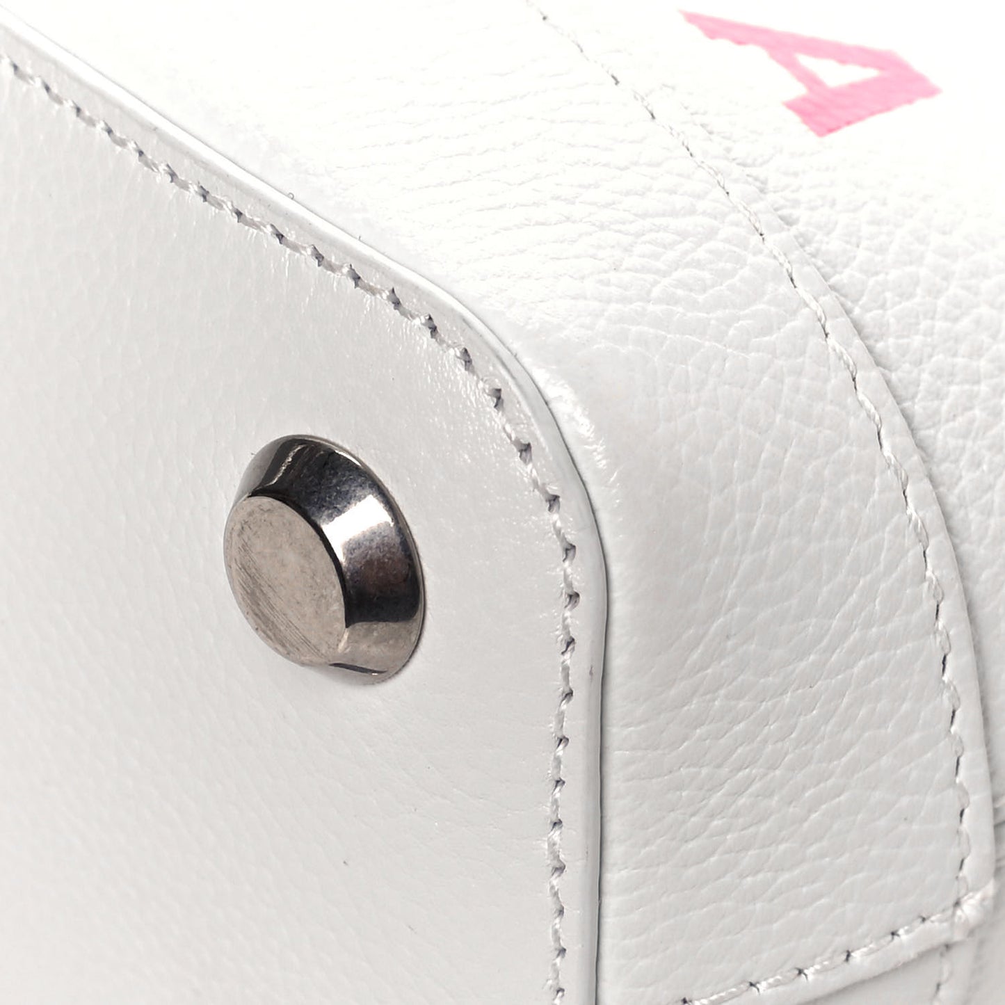 Grained Calfskin Logo XXS Ville Top Handle Bag White Fluo Pink
