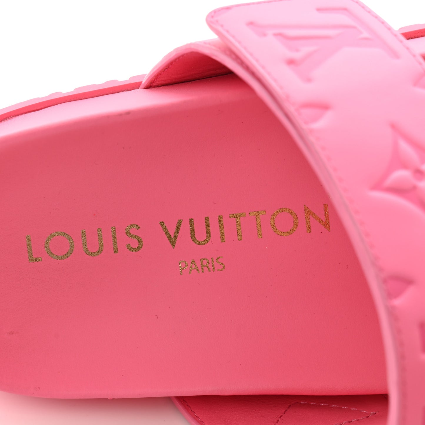 Calfskin Monogram Embossed Bom Dia Flat Mule Sandals 38 Pink