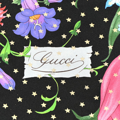 Gucci Silk Twill Flora Stars Square Scarf Black 2 of 3
