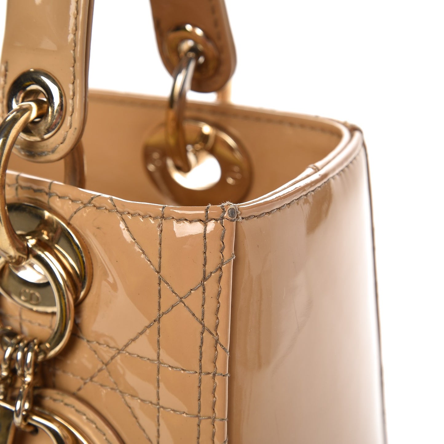 Patent Cannage Medium Lady Dior Beige