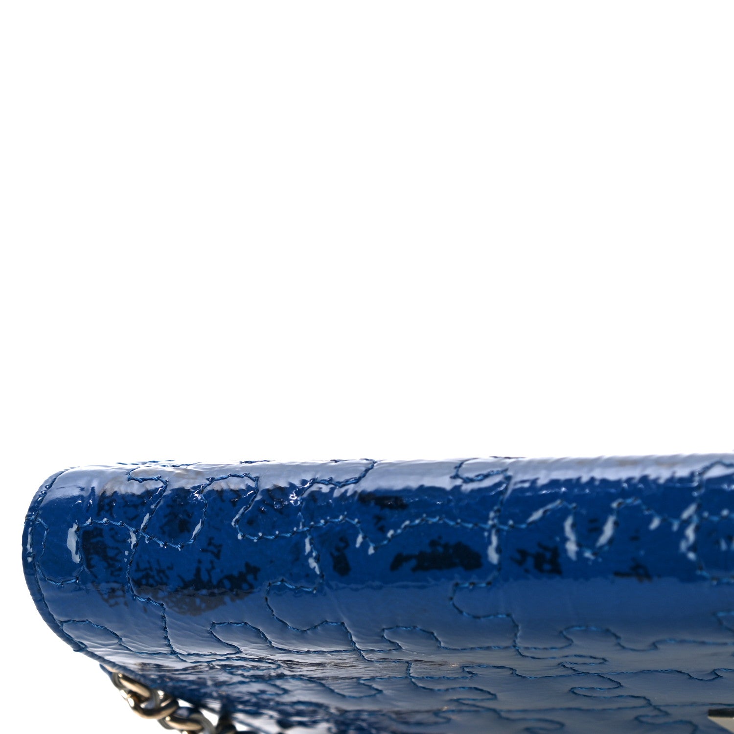 Chanel Crackled Patent Calfskin Puzzle Reissue Wallet On Chain WOC Blue 14 of 15