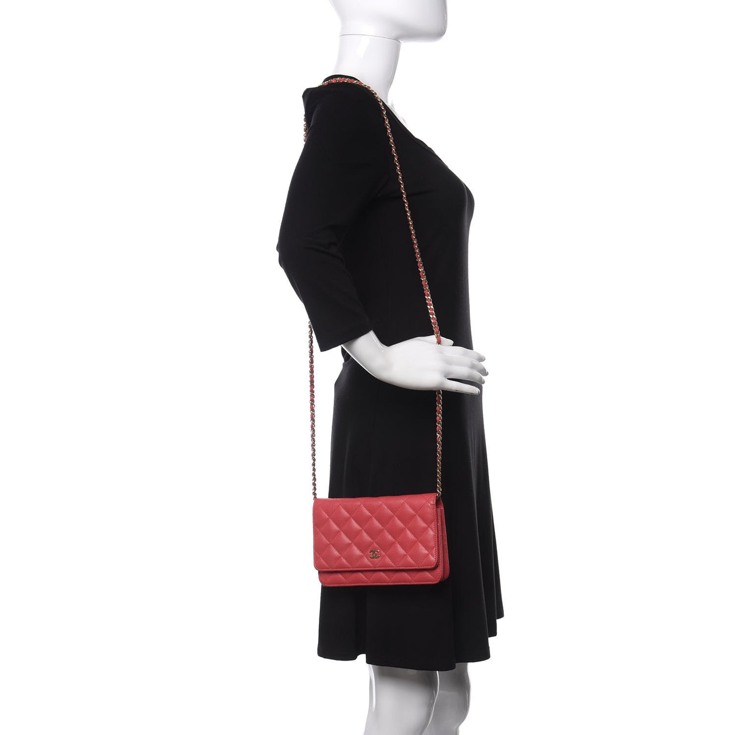 Caviar Quilted Wallet On Chain WOC Dark Pink