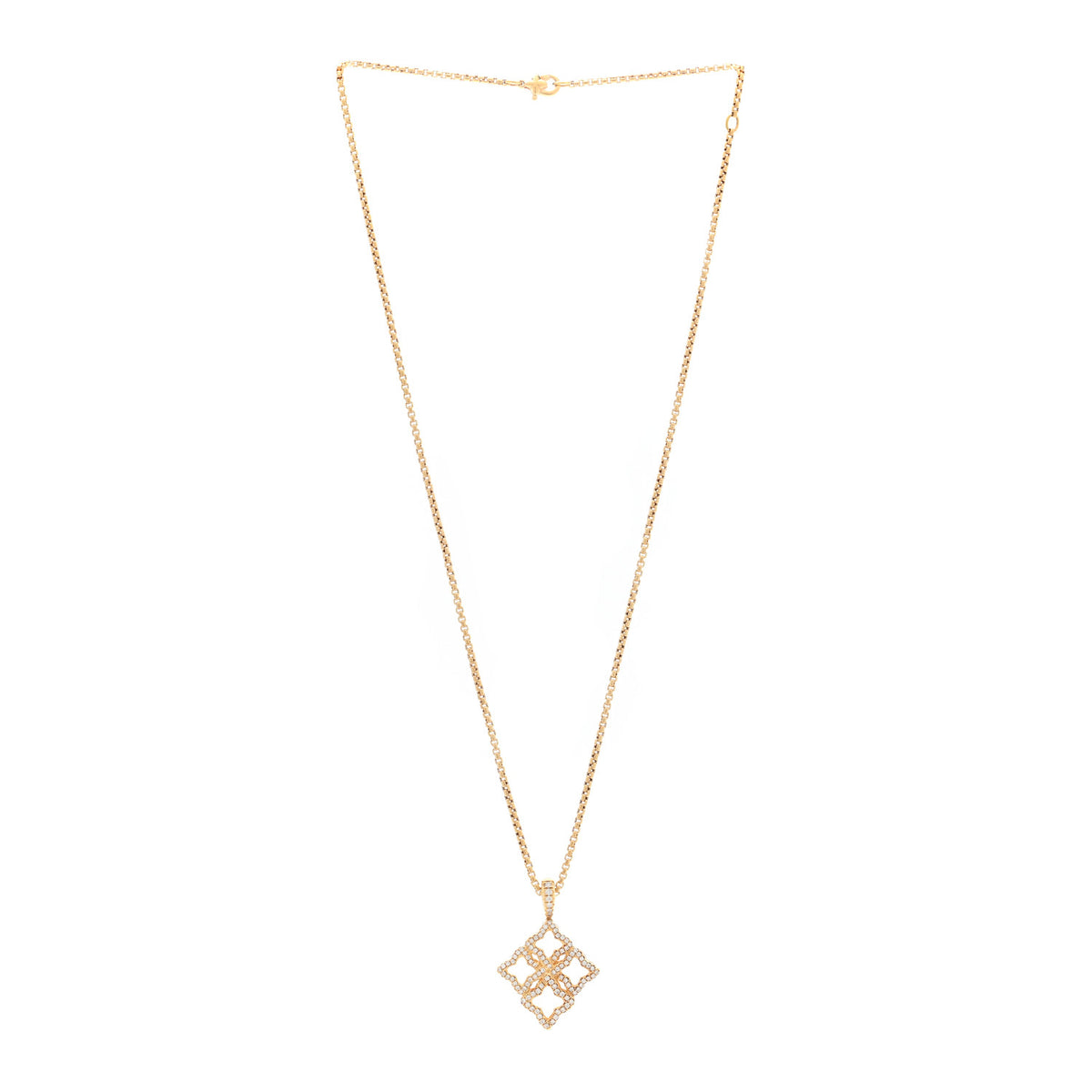 18K Yellow Gold Diamond Cable Collectibles Quatrefoil Pendant Necklace