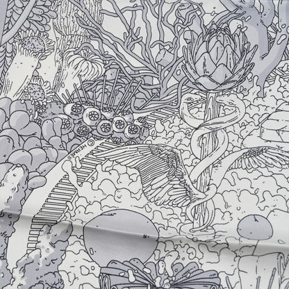 Hermes Vintage Silk Ex Libris Atlantis Scarf 70 White Gris Mastic 4 of 5