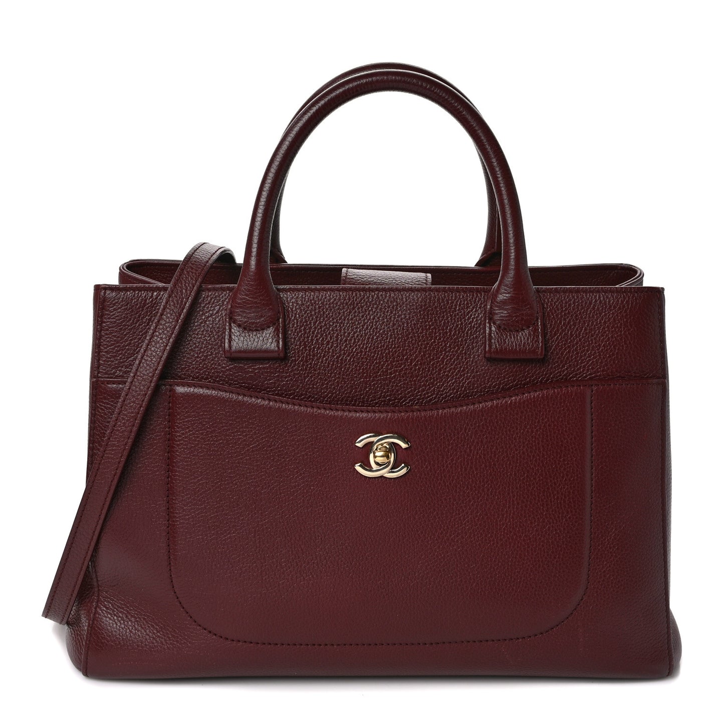 Grained Calfskin Small Neo Executive Shopper Tote Burgundy