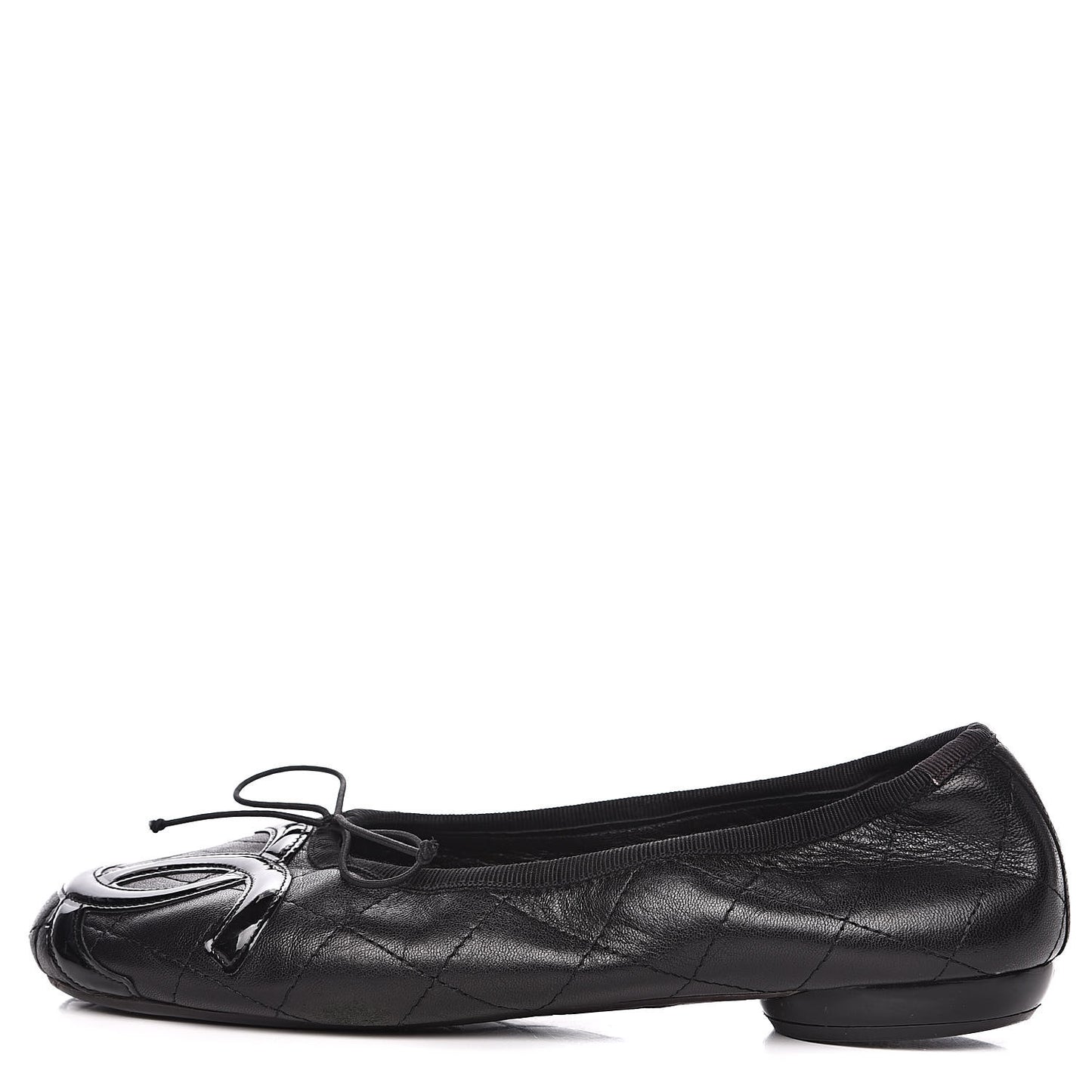 Lambskin Quilted Cambon Ballerina Flats 38 Black