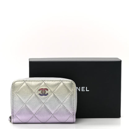 Chanel Gradient Metallic Calfskin Quilted Zip Around Coin Purse Wallet Silver Blue Yellow Purple 8 of 8