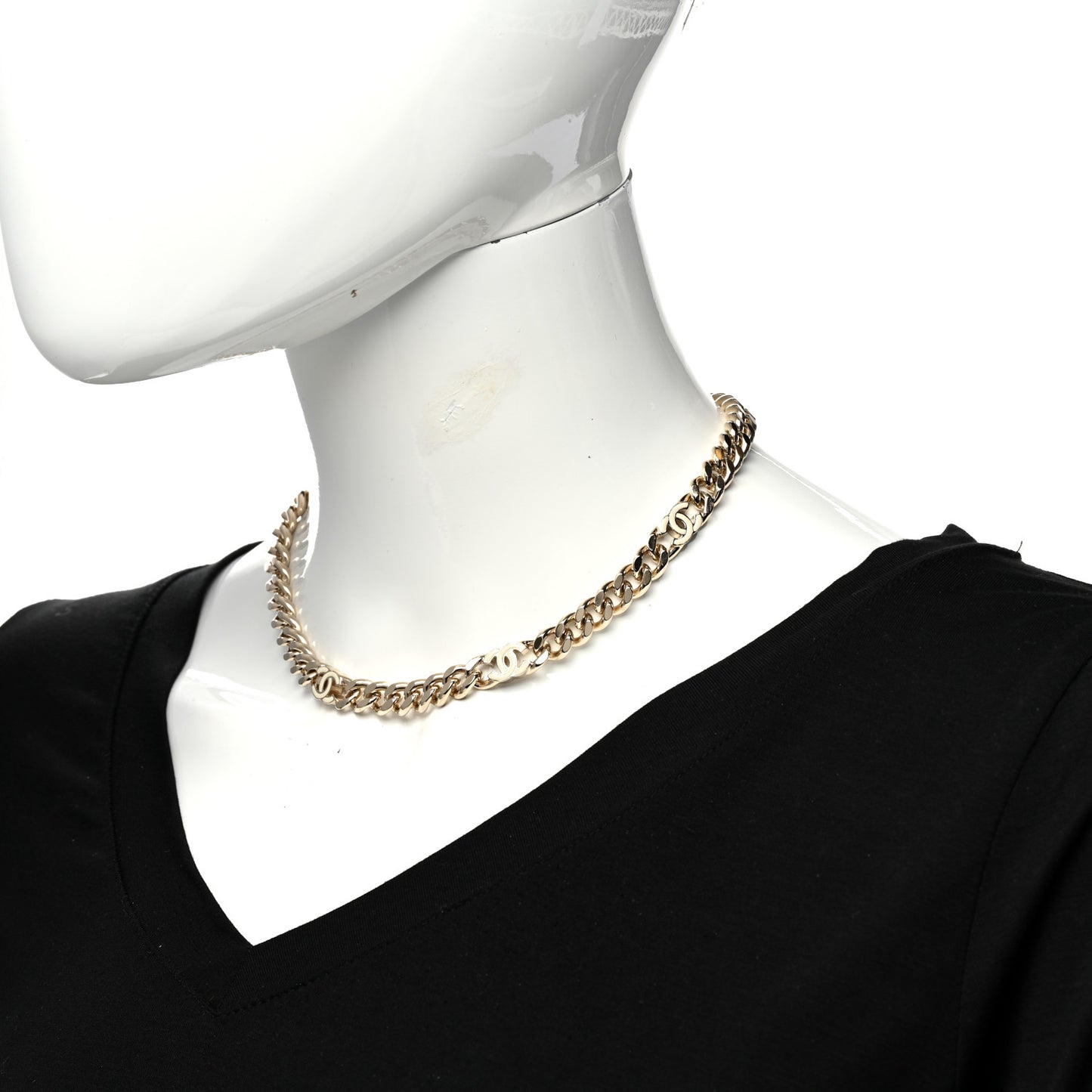 Metal Enamel Chain CC Choker Gold White