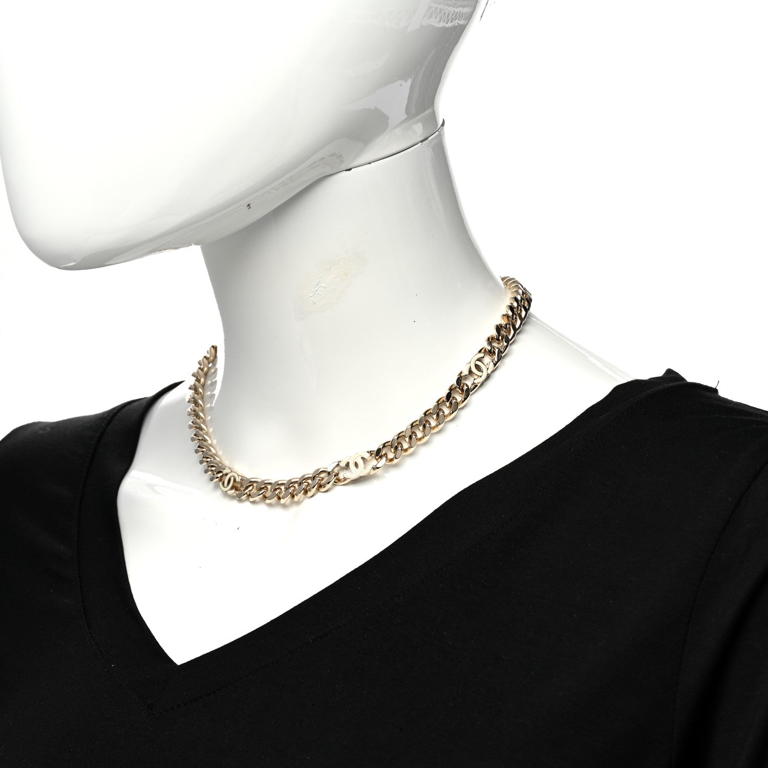 Chanel Metal Enamel Chain CC Choker Gold White 2 of 6