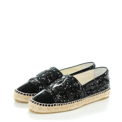 Chanel Patent Sequin CC Espadrilles 39 Black 3 of 9
