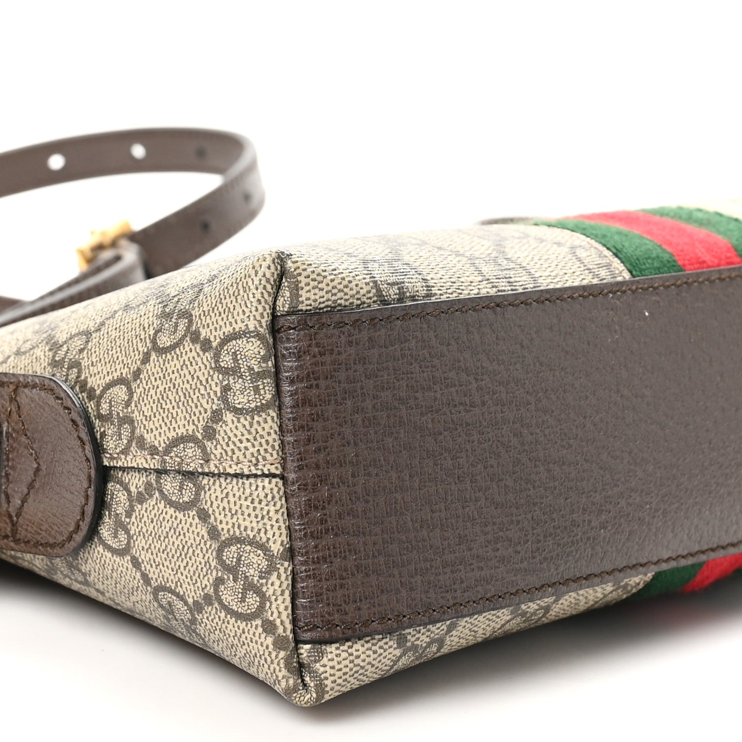 GG Supreme Monogram Textured Dollar Calfskin Web Small Ophidia Dome Shoulder Bag Beige Ebony New Acero