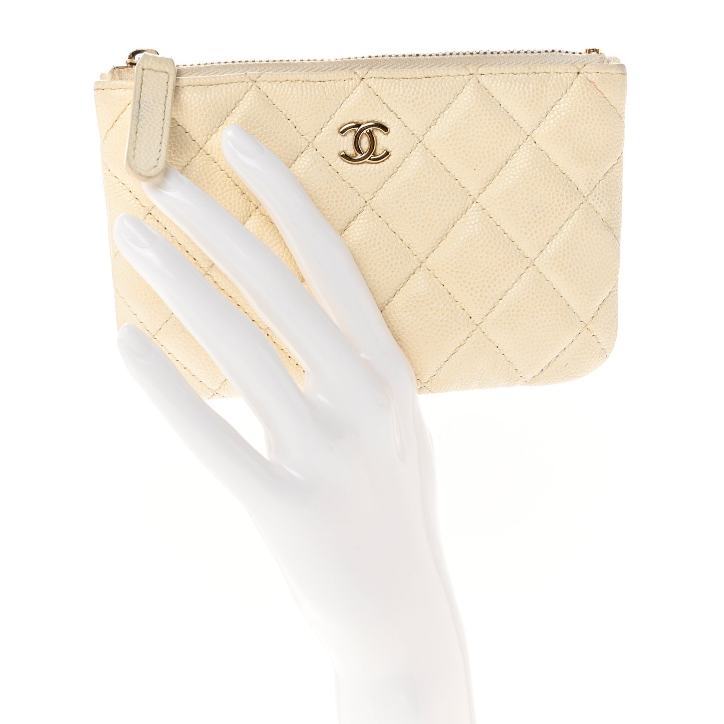 Caviar Quilted Small Cosmetic Case Light Beige