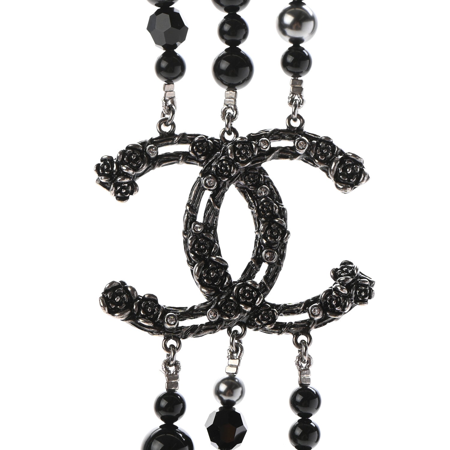 Chanel Pearl Crystal Long CC Necklace Black Black Grey 4 of 6