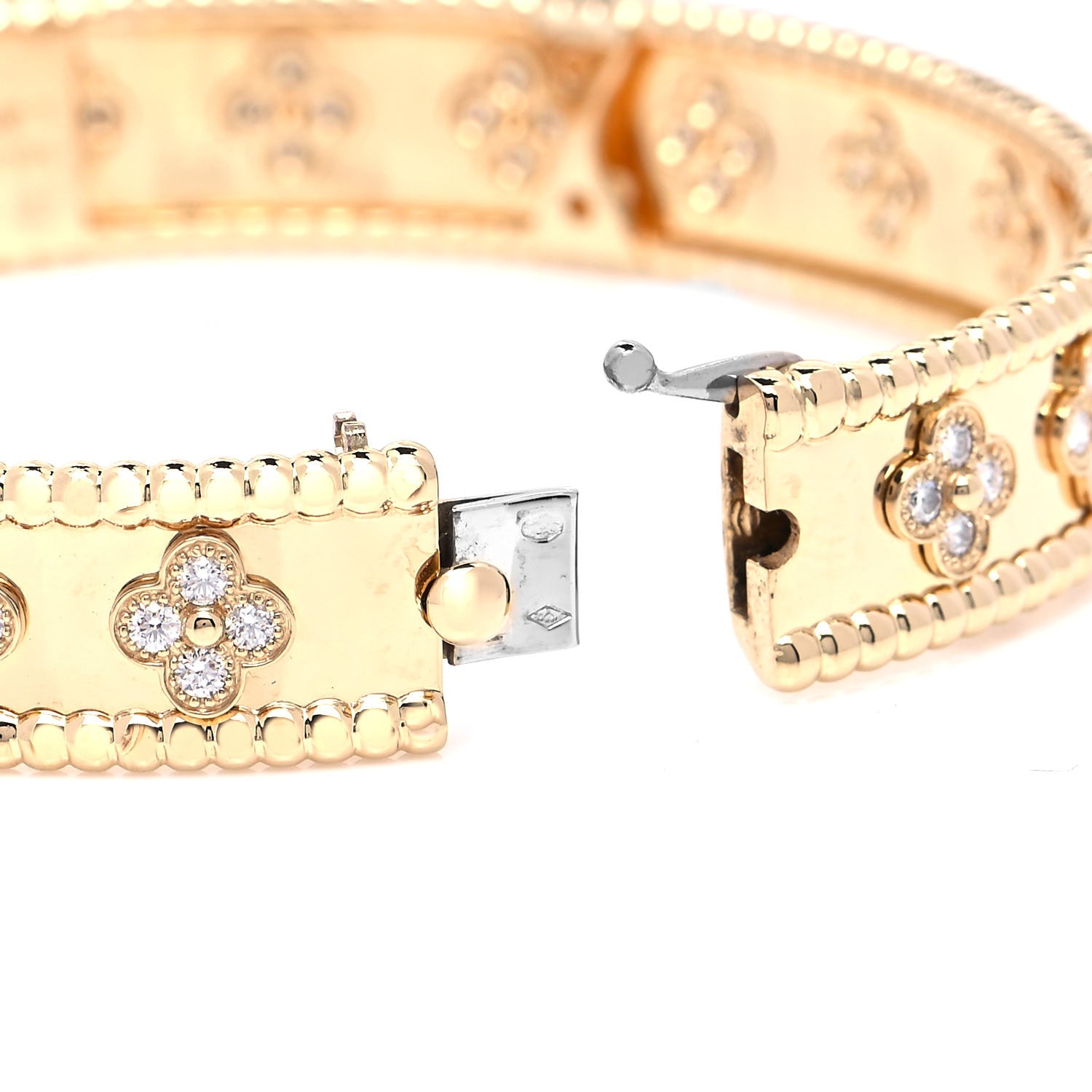 Van Cleef & Arpels 18K Yellow Gold Diamond Perlee Clovers Bangle Bracelet L 4 of 6