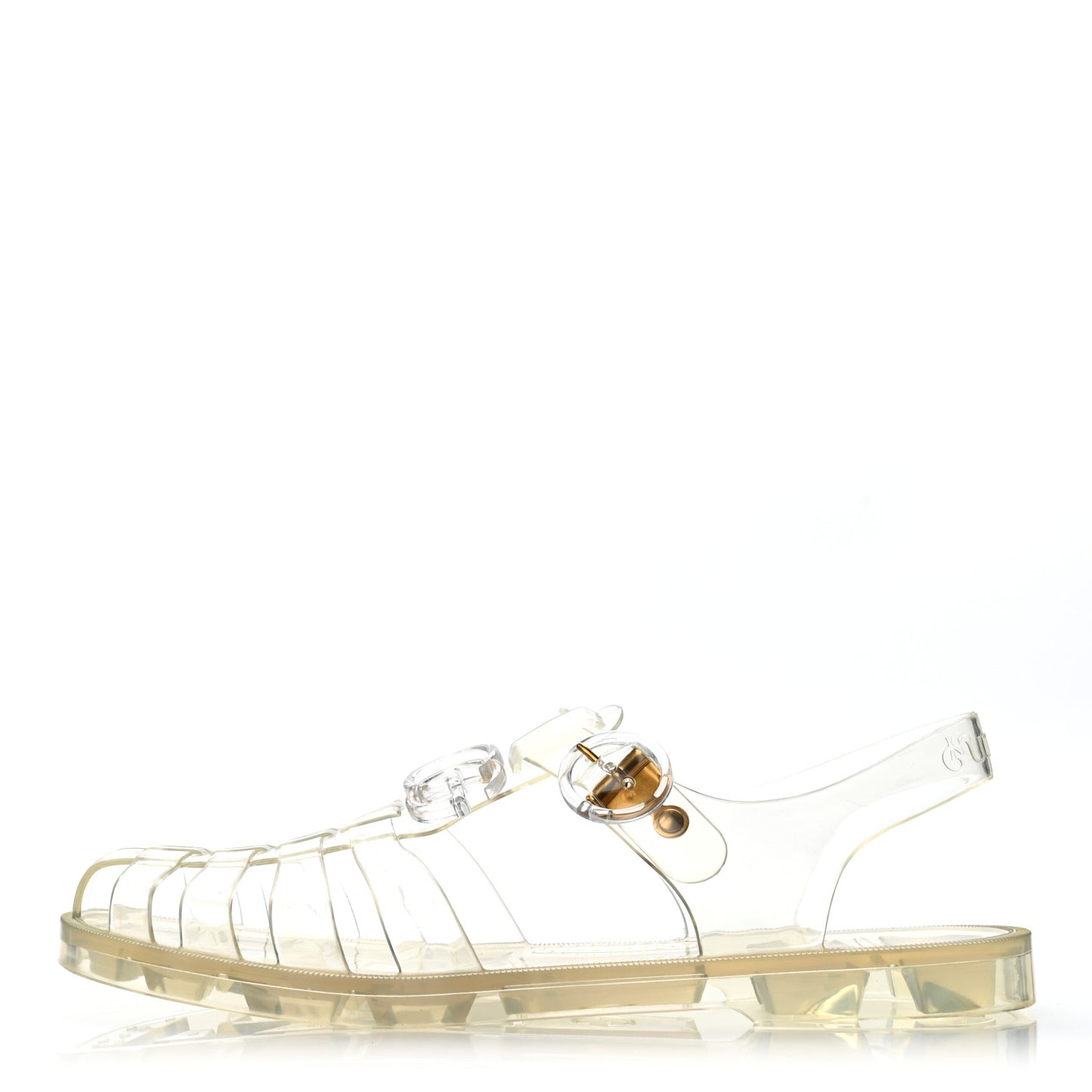 Shiny Rubber Double G Buckle Strap Sandals 41 Transparent