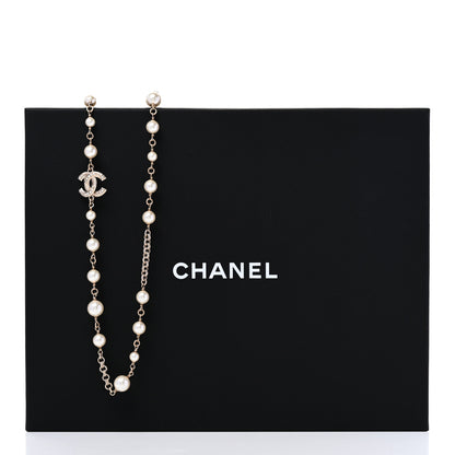 Chanel Graduated Pearl Crystal Twisted CC Long Necklace Gold 6 of 6