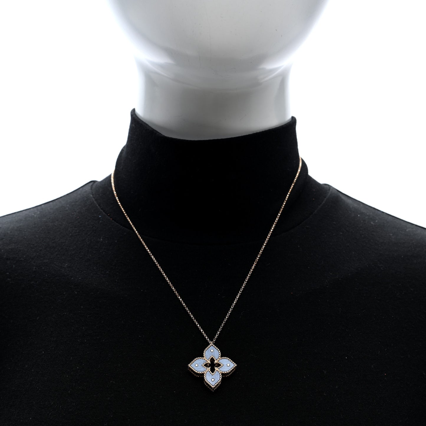 18K Rose Gold Diamond Blue Titanium Small Venetian Princess Flower Pendant Necklace