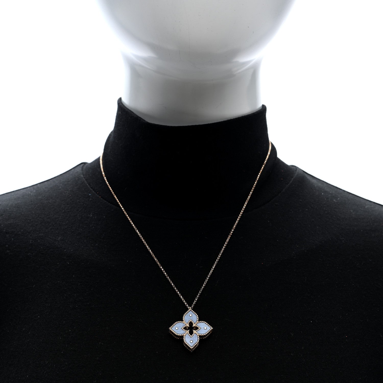 Roberto Coin 18K Rose Gold Diamond Blue Titanium Small Venetian Princess Flower Pendant Necklace 2 of 5