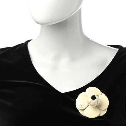 Chanel Enamel CC Camellia Brooch Pin Ivory Gold 2 of 6