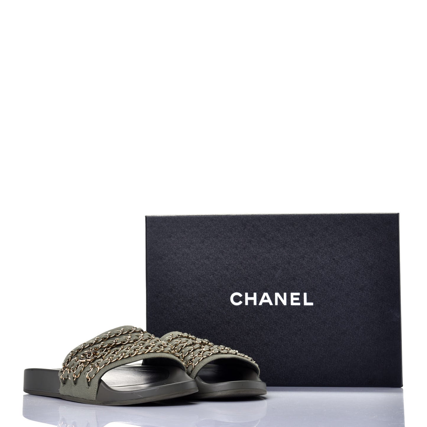 Canvas Chain Flat Sandals 41 Khaki