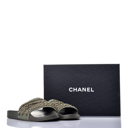 Chanel Canvas Chain Flat Sandals 41 Khaki 9 of 9