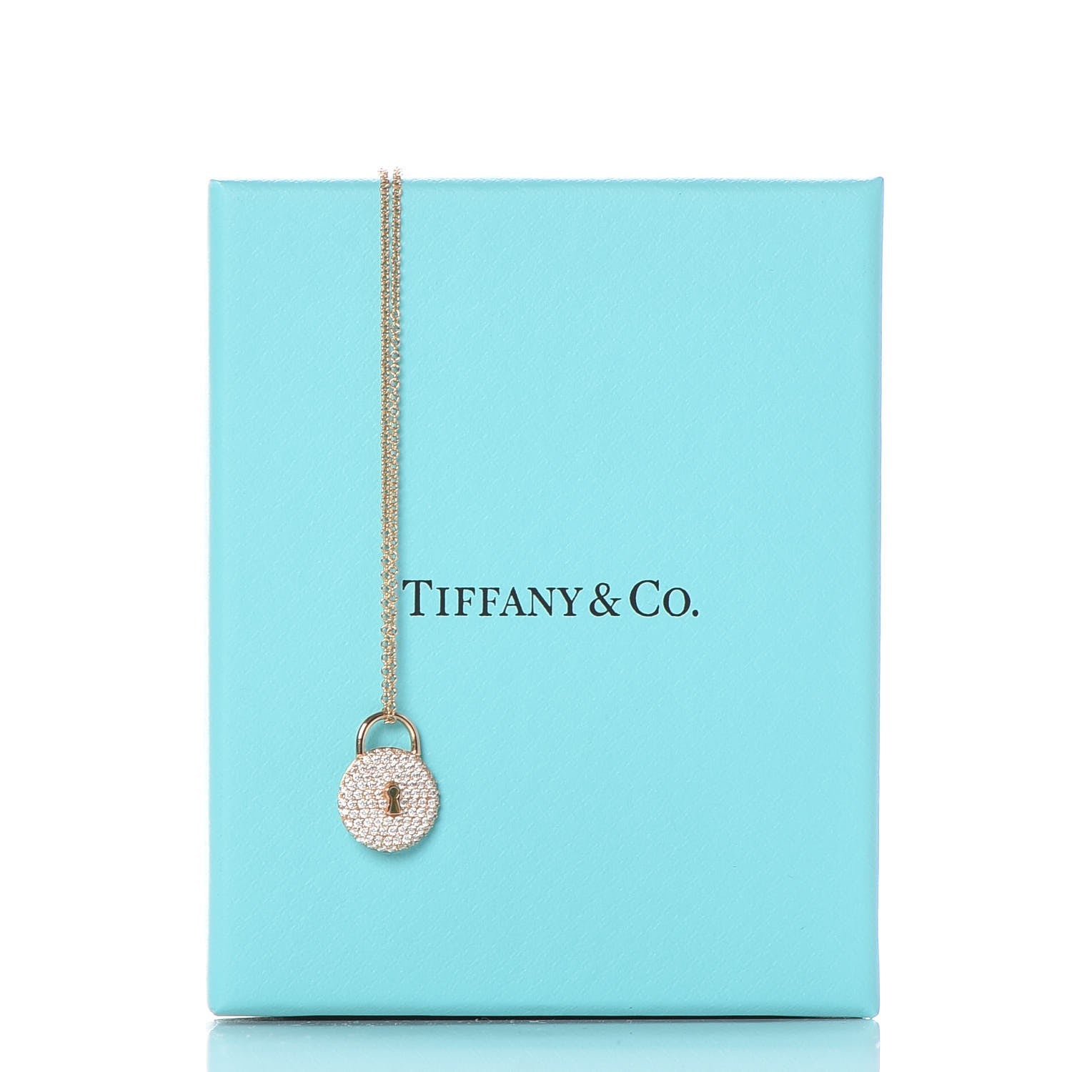 Tiffany 18K Rose Gold Diamond Lock Pendant Necklace 8 of 8