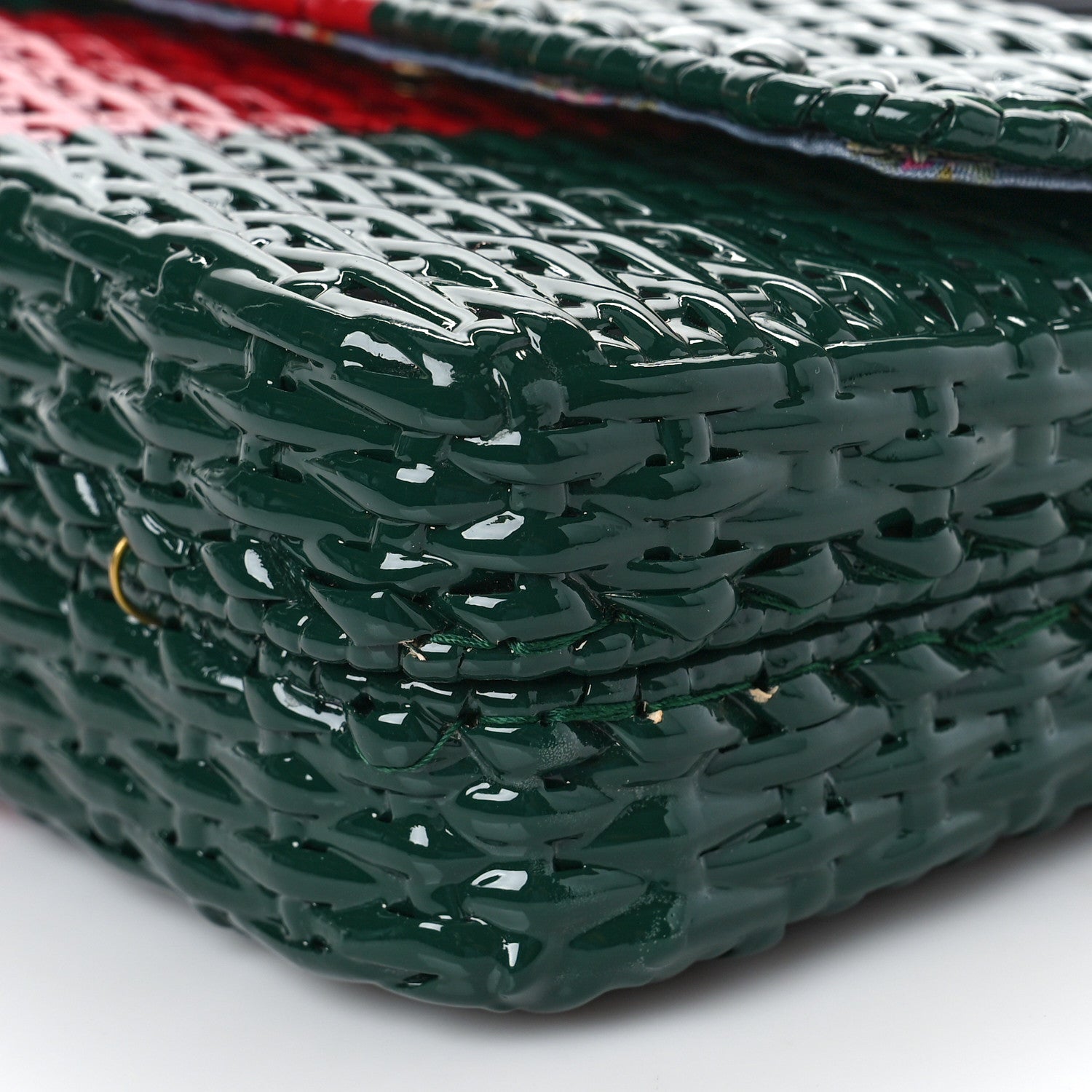 Gucci Glazed Wicker Stripe Small Cestino Shoulder Bag Green 9 of 9