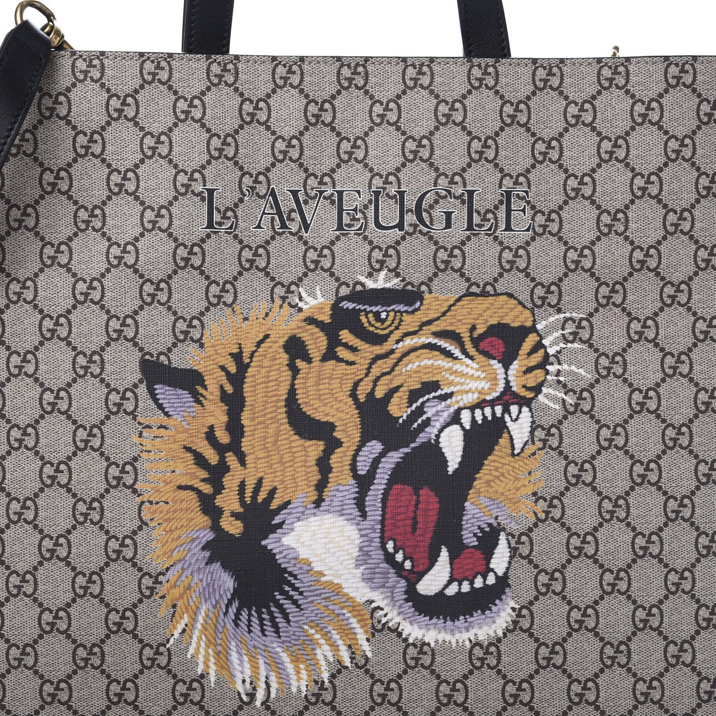 GG Supreme Monogram L'Aveugle Par Amour Print Vertical Tote Black