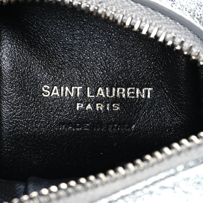 Saint Laurent Crinkled Lame Calfskin Jaime Cube Charm Keychain Silver 6 of 9