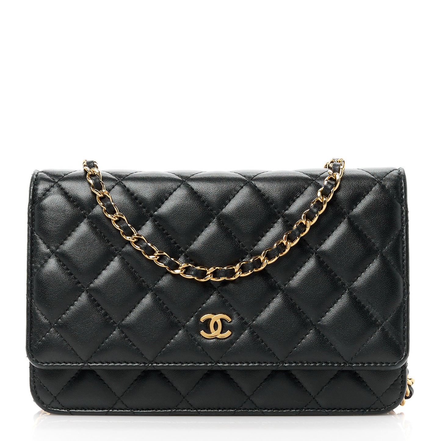 Lambskin Quilted Wallet On Chain WOC Black