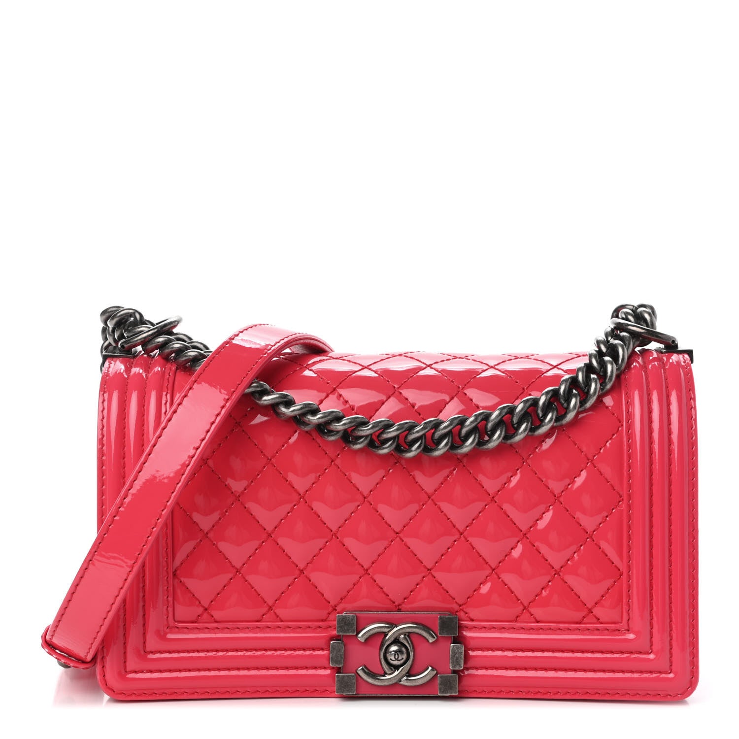 Chanel Patent Calfskin Enamel Quilted Medium Boy Flap Dark Pink 1 of 8