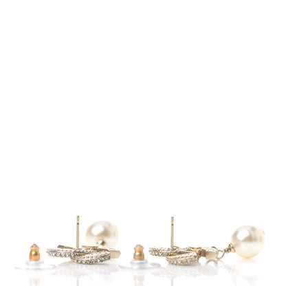 Chanel Crystal Textured CC Drop Earrings Gold 3 of 5