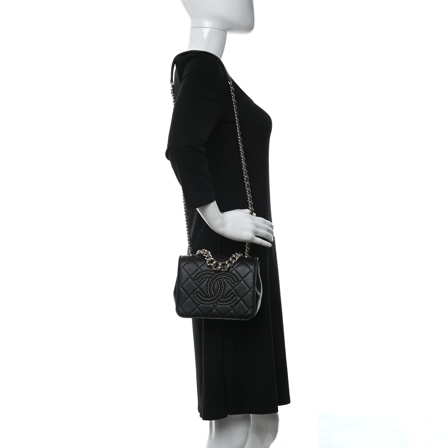 Lambskin Quilted Studded CC Flap Black