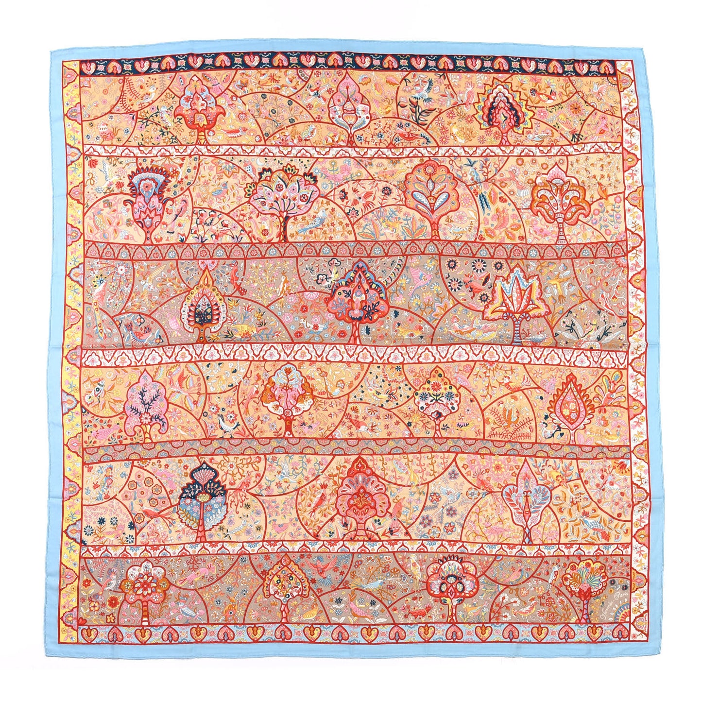 Cashmere Silk Au Pays Des Oiseaux Fleurs Shawl 140