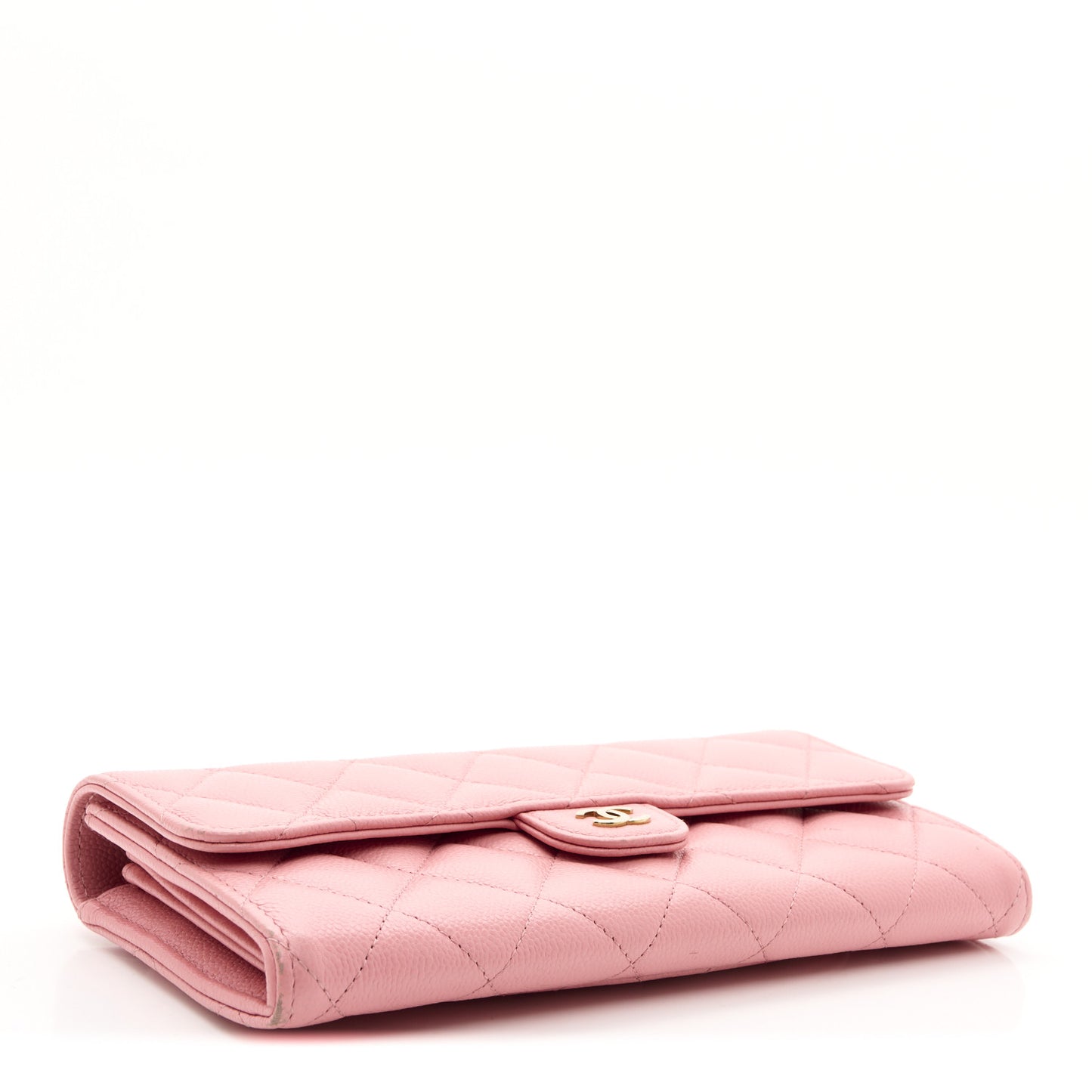 Caviar Quilted Large Gusset Flap Wallet Light Pink