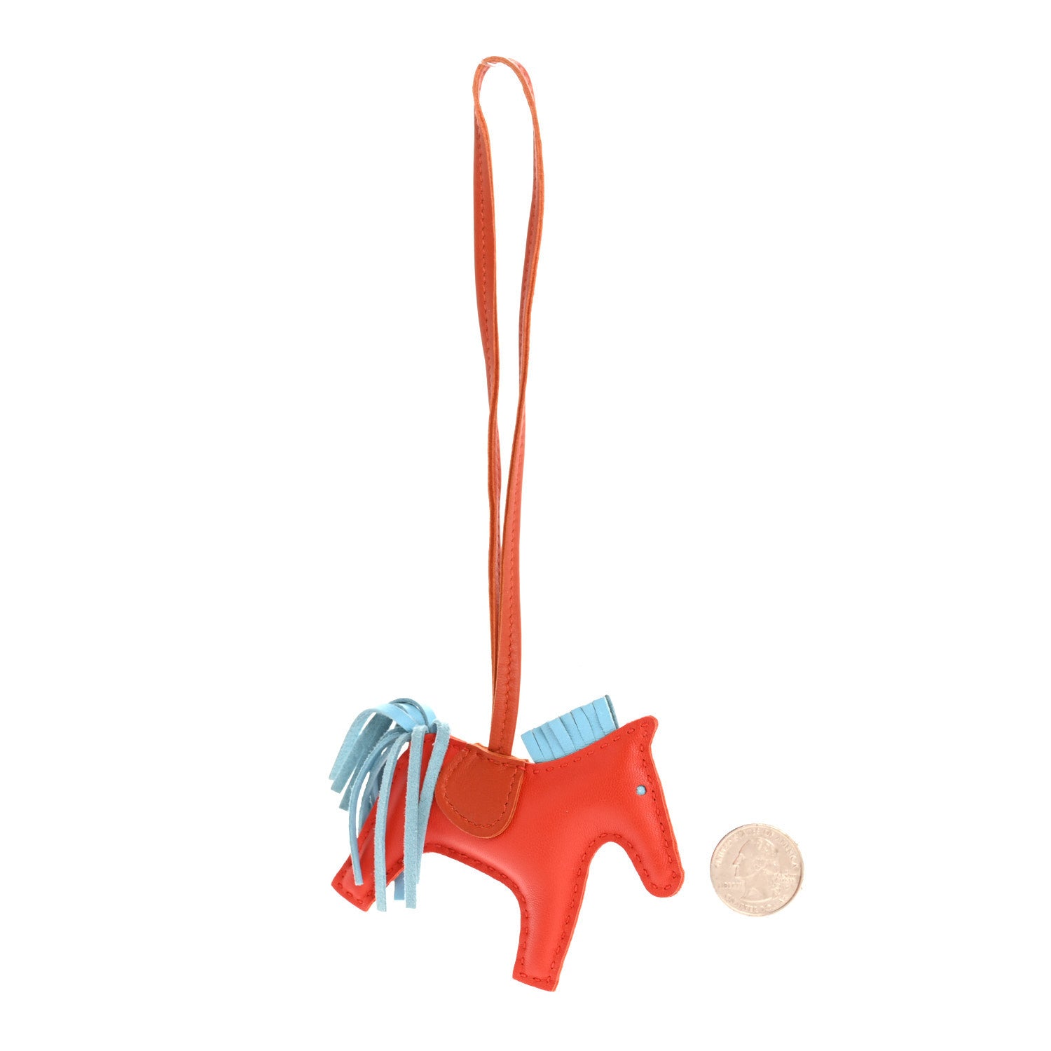 Hermes Milo Lambskin Grigri Rodeo Horse Bag Charm PM Capucine Celeste Cornaline 2 of 5