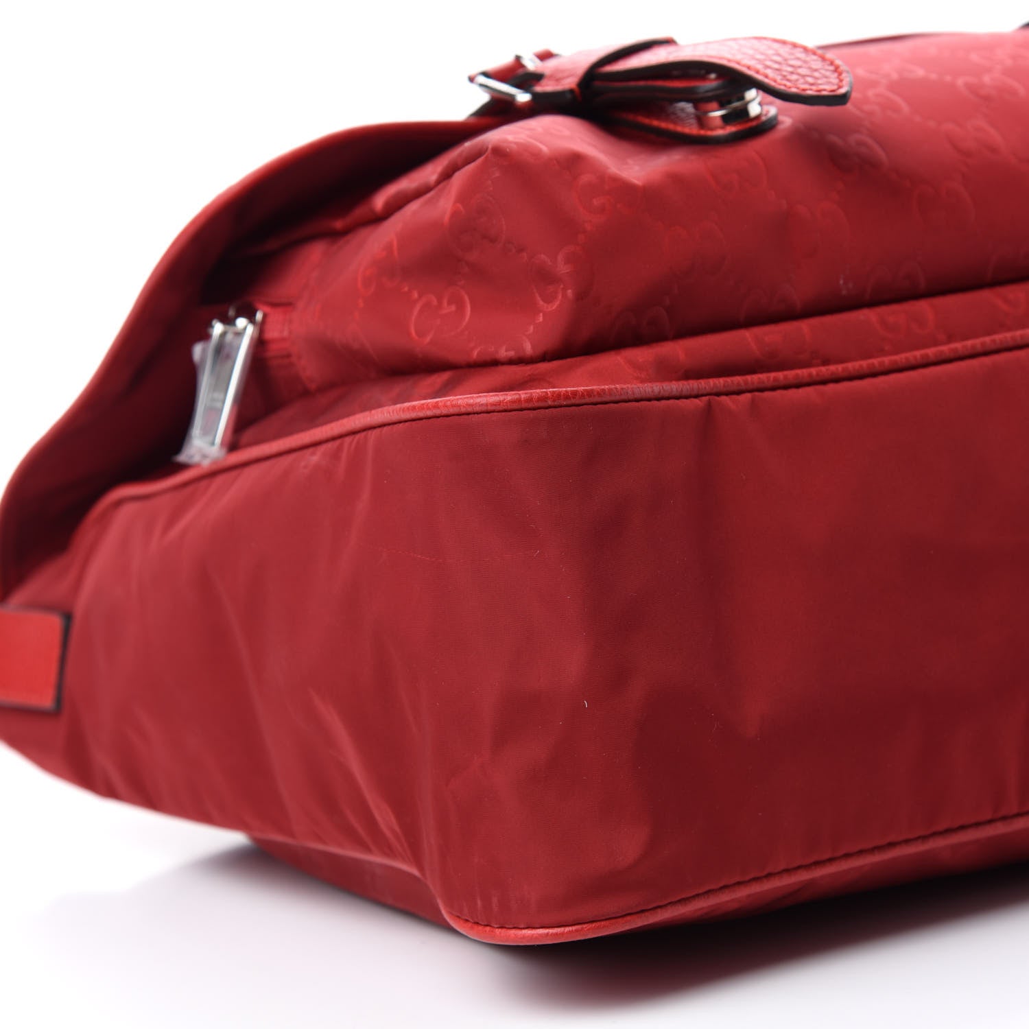 Gucci Nylon Monogram Double Buckle Flap Messenger Bag Vibrant Red 6 of 10
